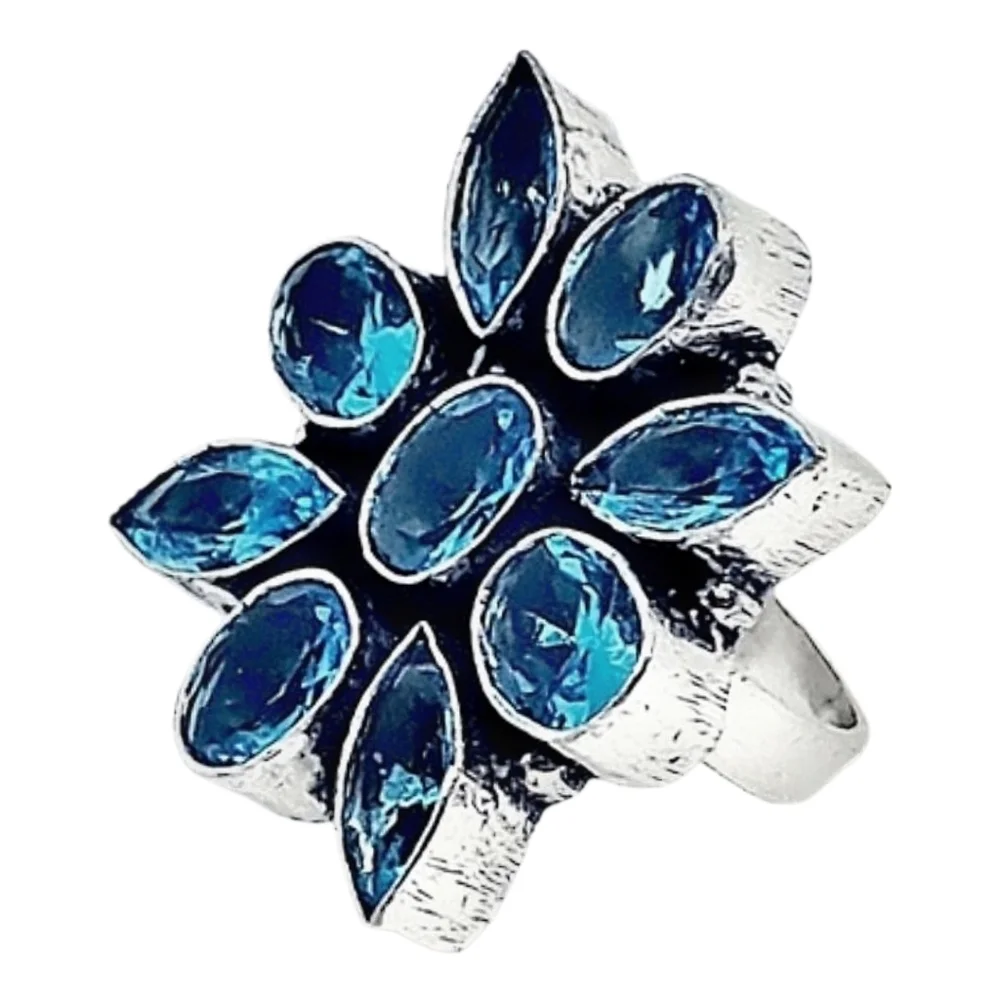 Sterling Silver London Blue Topaz Cluster Statement Ring Size 6.5 NWOT